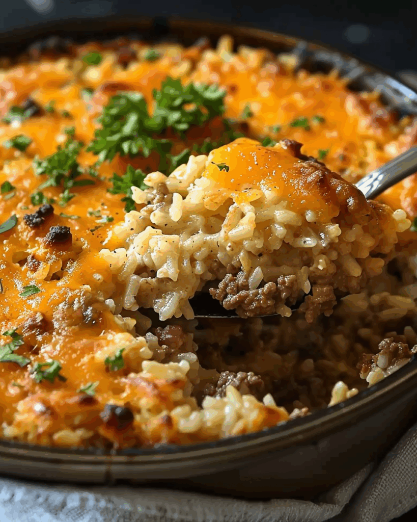 Cheesy Ground Beef Rice Casserole