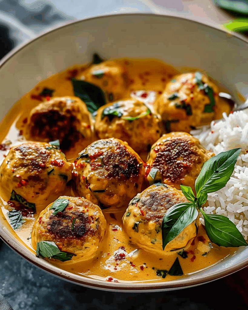 Fragrant Thai Chicken Meatballs Bathed in Creamy Coconut Curry
