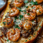 Loaded Steak & Shrimp Cheesy Garlic Bread