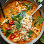 Spicy Thai Red Curry Chicken Soup with Rice Noodles