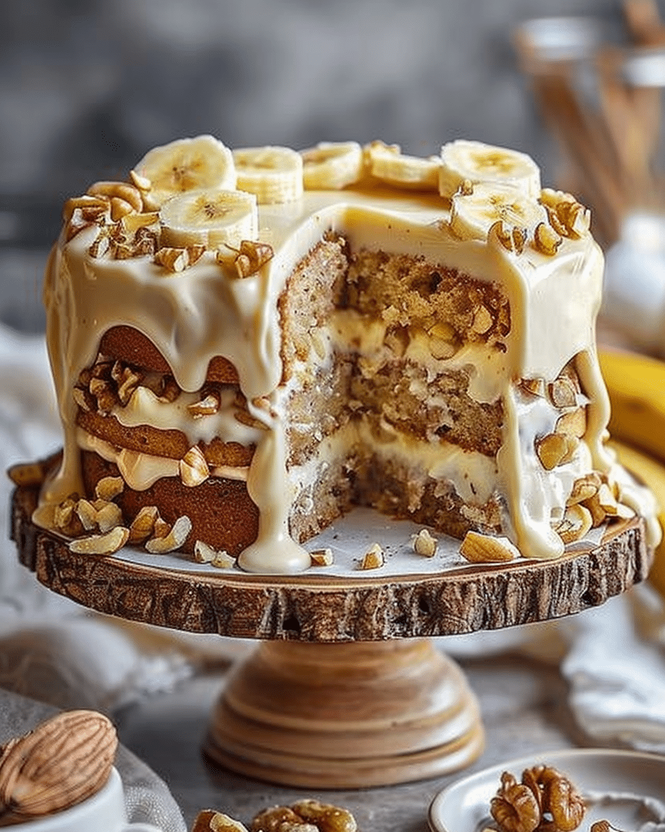 Heavenly Banana Walnut Cream Cake