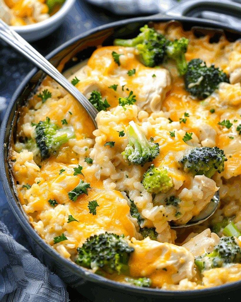 One Pot Cheesy Chicken Broccoli and Rice Casserole