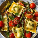 Ravioli with Tomatoes, Asparagus, Garlic, and Herbs