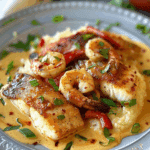 Red Snapper, Shrimp & Grits with Cajun Cream Sauce