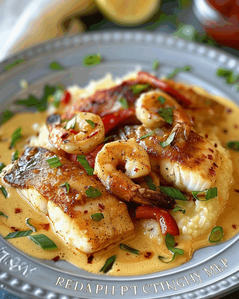 Red Snapper, Shrimp & Grits with Cajun Cream Sauce