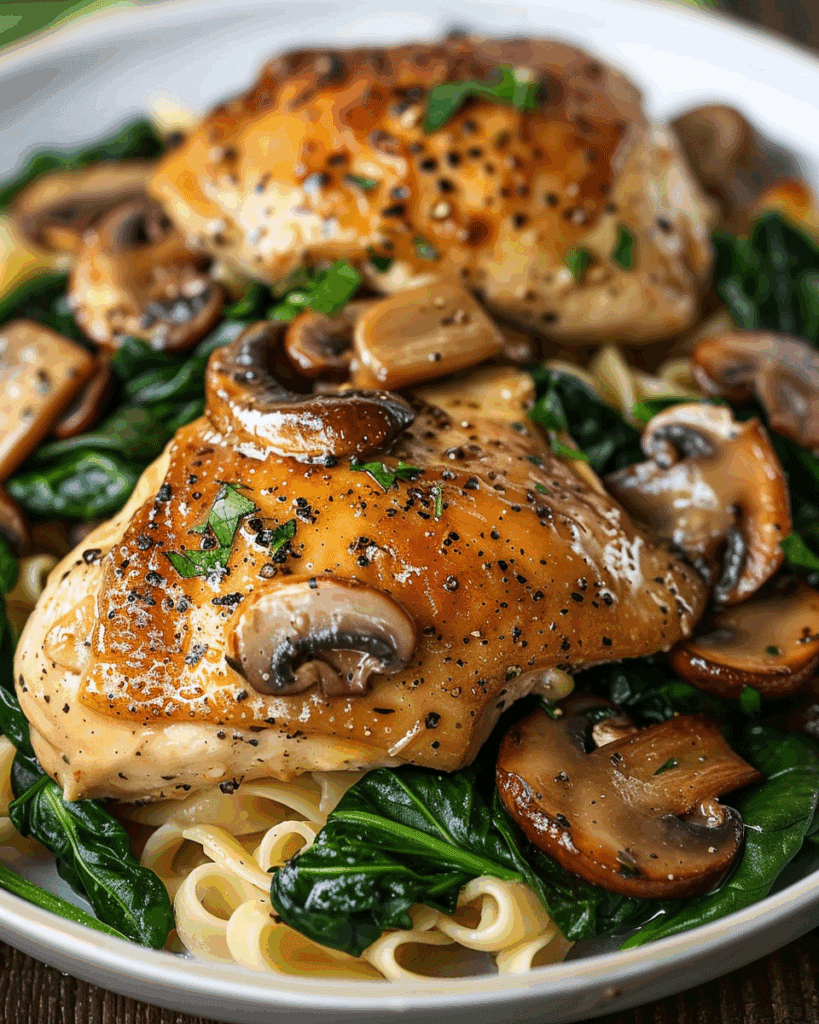 Savory Garlic Mushroom Chicken with Spinach