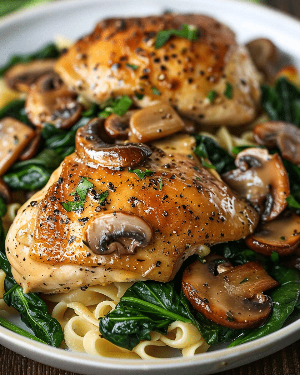 Savory Garlic Mushroom Chicken with Spinach