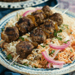 Spicy Ground Beef Kebabs with Rice Pilaf