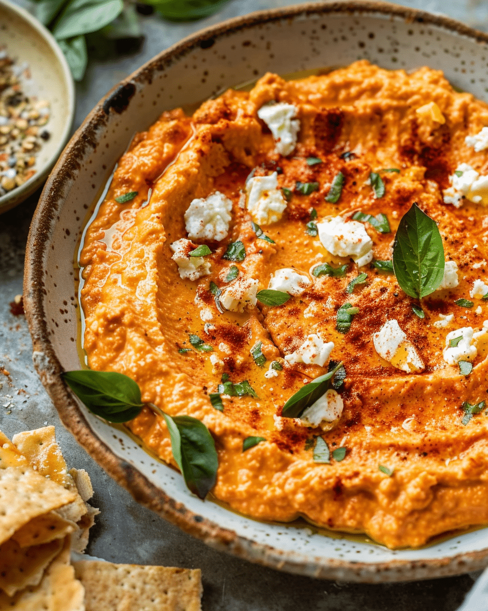 Spicy Roasted Red Pepper Feta Dip