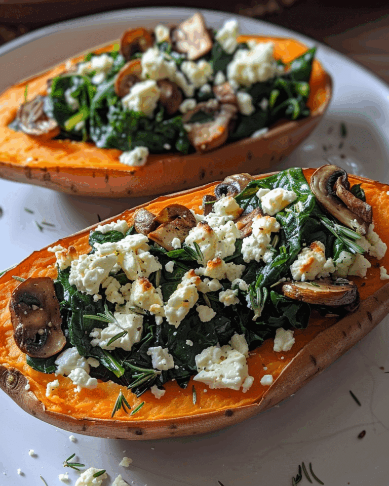 Stuffed Sweet Potatoes with Spinach, Mushroom, Feta, and Rosemary