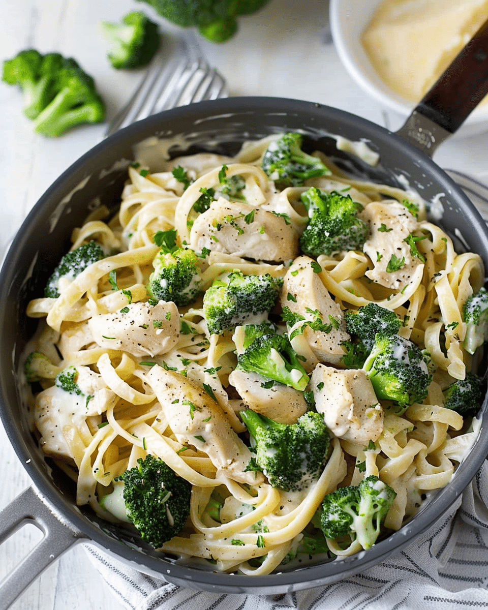 One‑Pan Chicken and Broccoli Fettuccine Alfredo