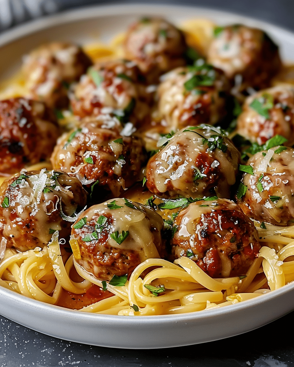 Garlic Butter Meatballs: Creamy Linguine Delight