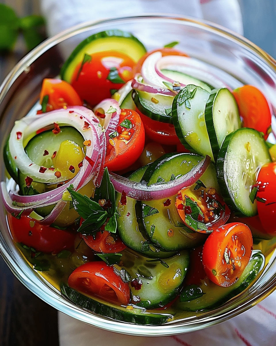 Marinated Cucumbers, Onions, and Tomatoes