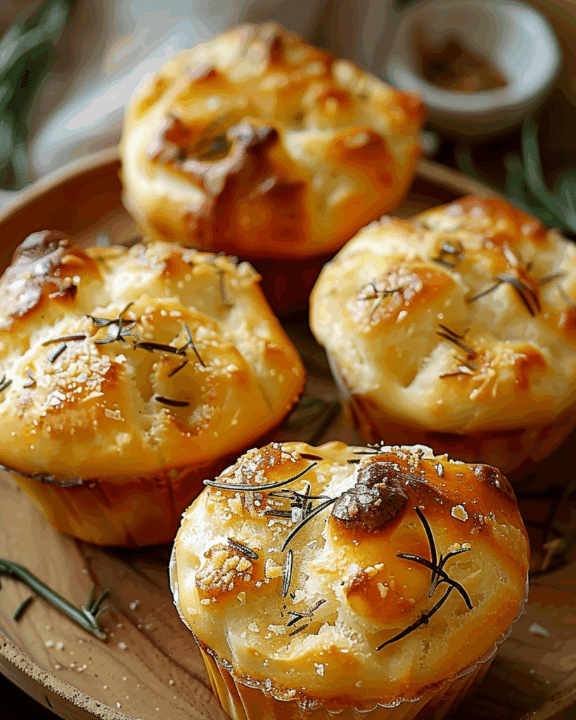 Golden Crust Garlic Rosemary Focaccia Muffins
