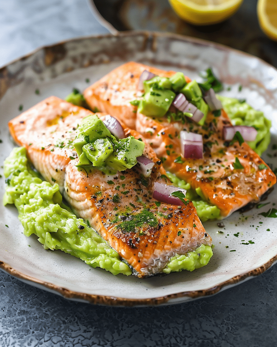 Baked Salmon with Avocado Mash