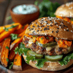 Healthy Air Fryer Turkey Burgers with Sweet Potato Fries