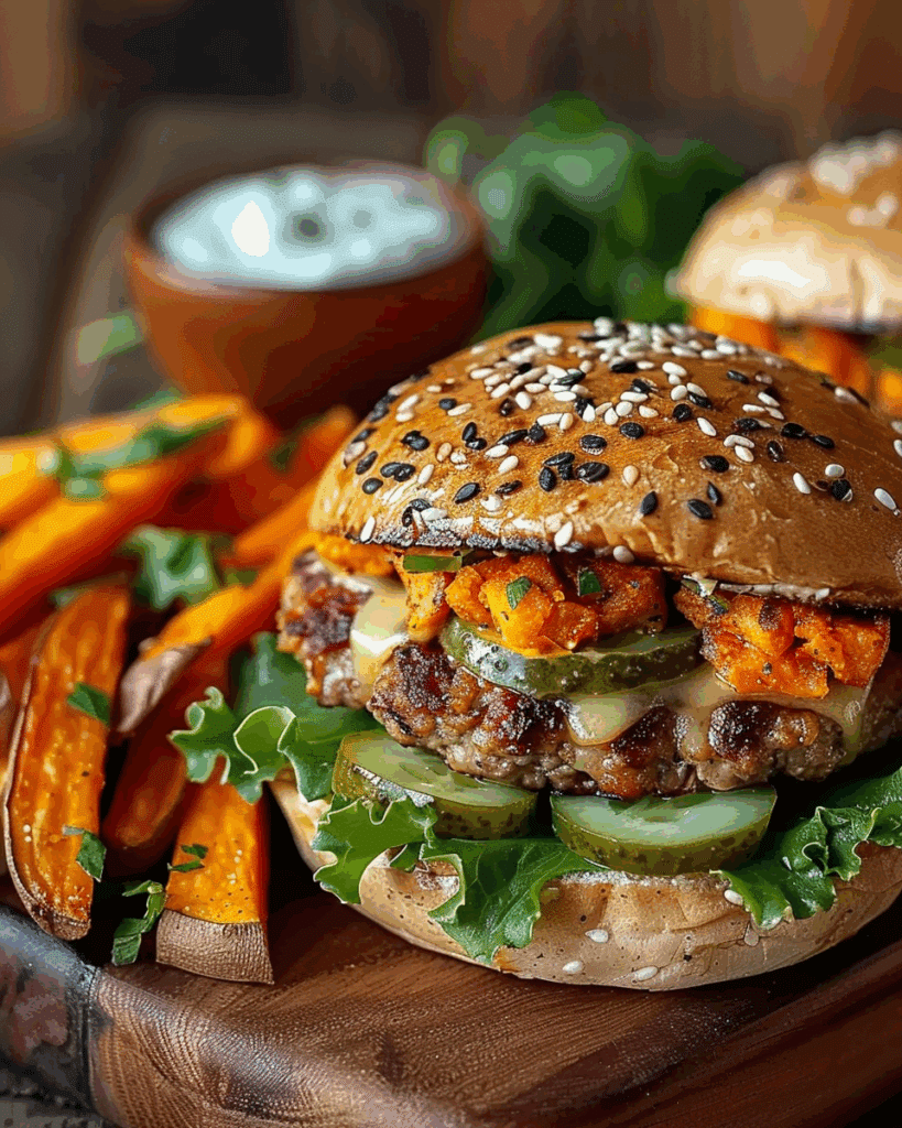 Healthy Air Fryer Turkey Burgers with Sweet Potato Fries