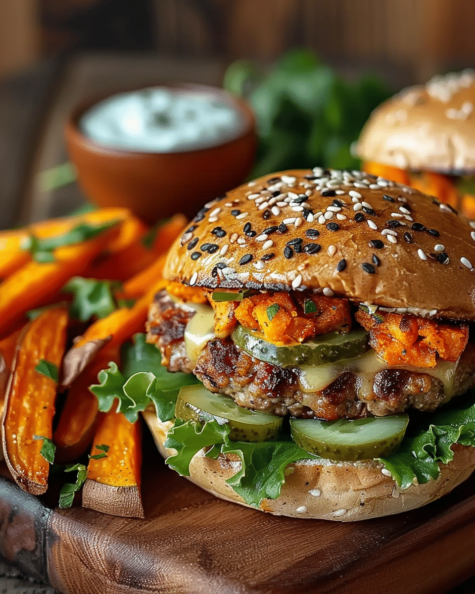 Healthy Air Fryer Turkey Burgers with Sweet Potato Fries