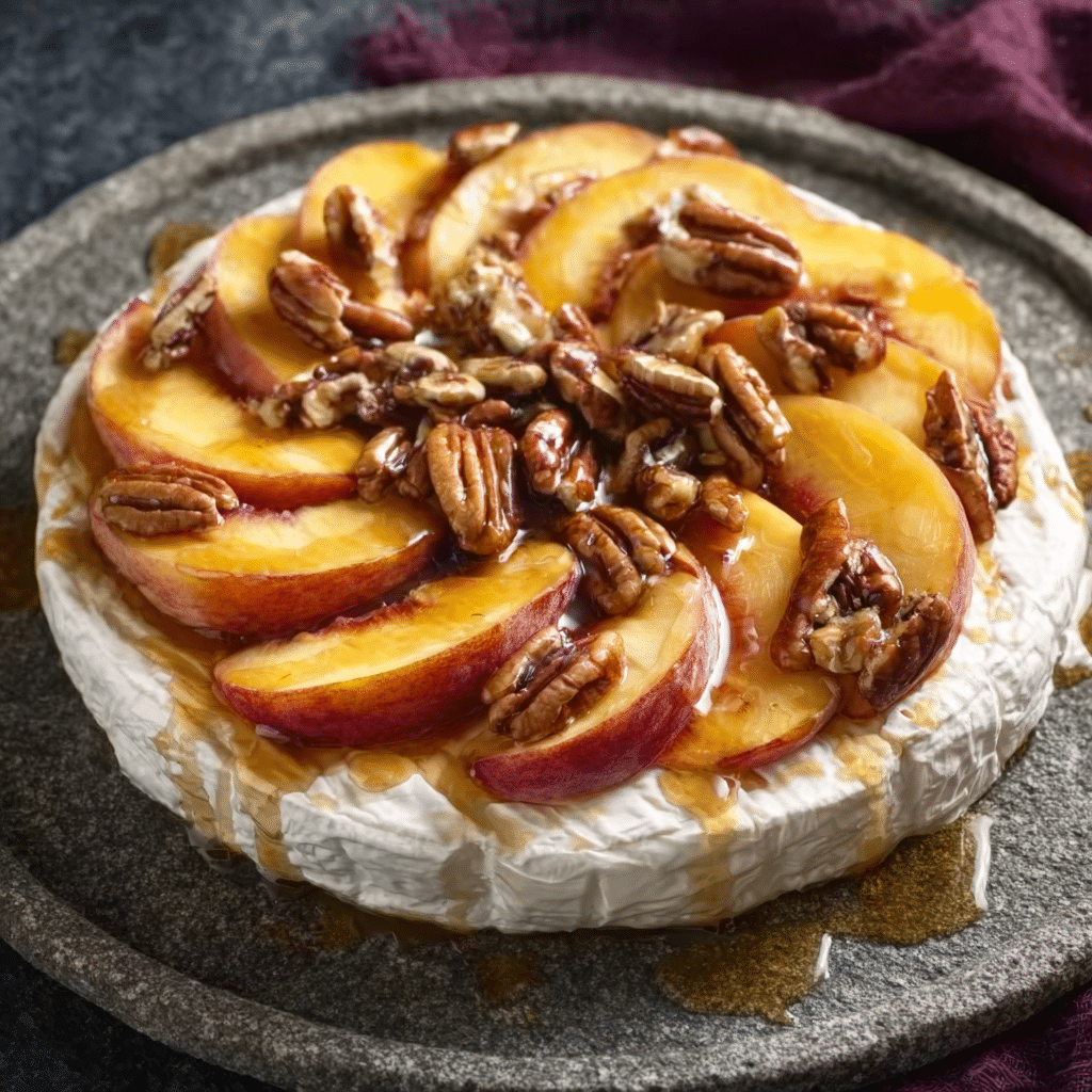 Baked Brie with Peaches, Pecans, and Honey Recipe - Recipe Image