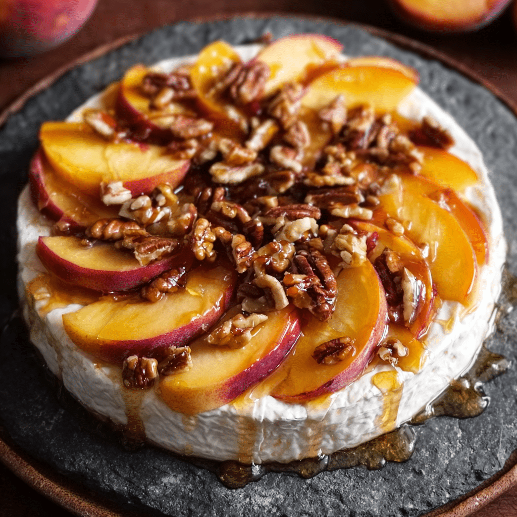 Baked Brie with Peaches, Pecans, and Honey Recipe - Recipe Image
