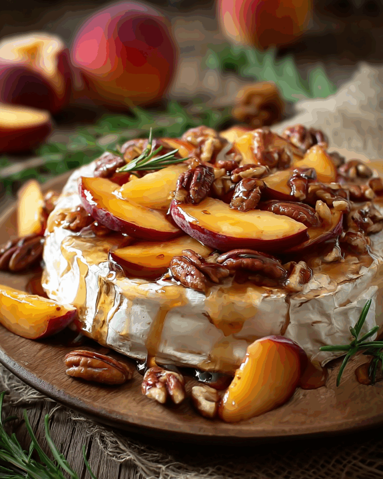 Baked Brie with Peaches, Pecans, and Honey Recipe