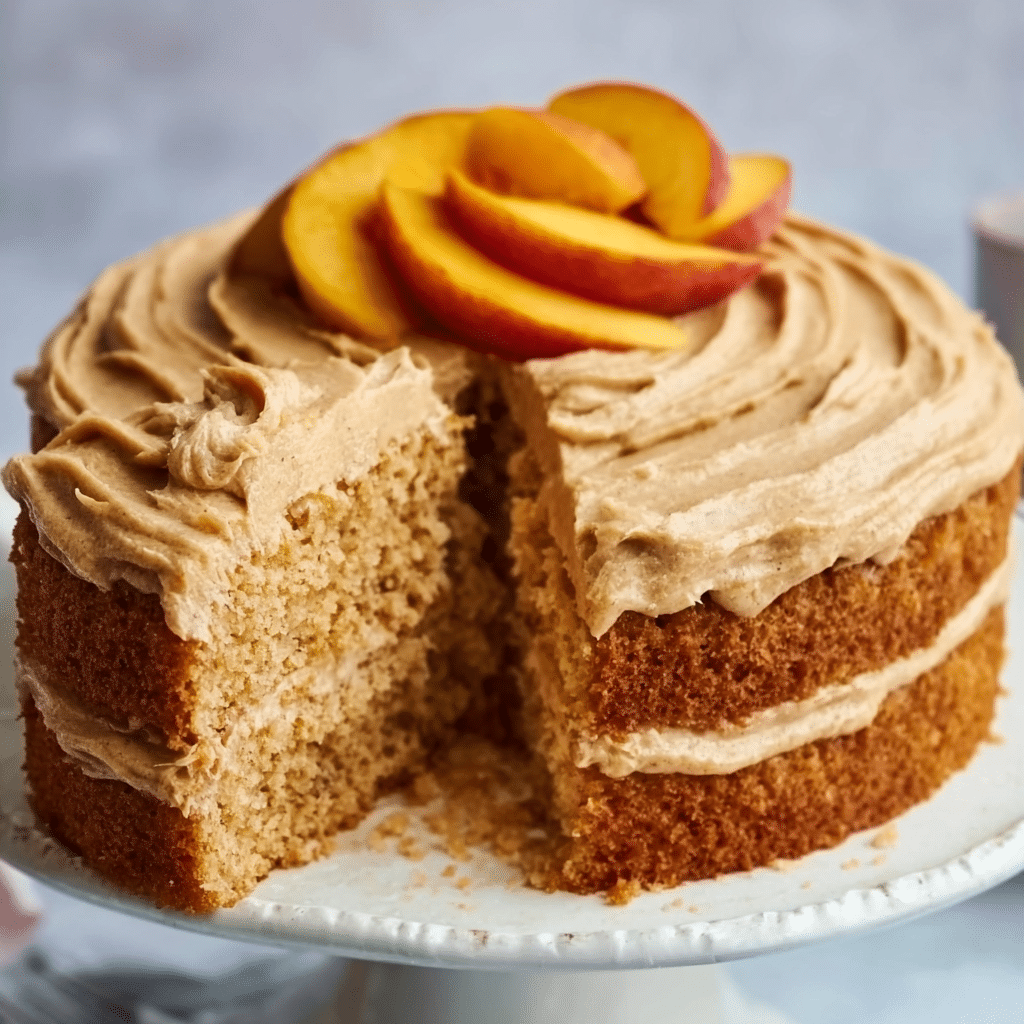 Peach Cake with Brown Sugar Frosting Recipe - Recipe Image