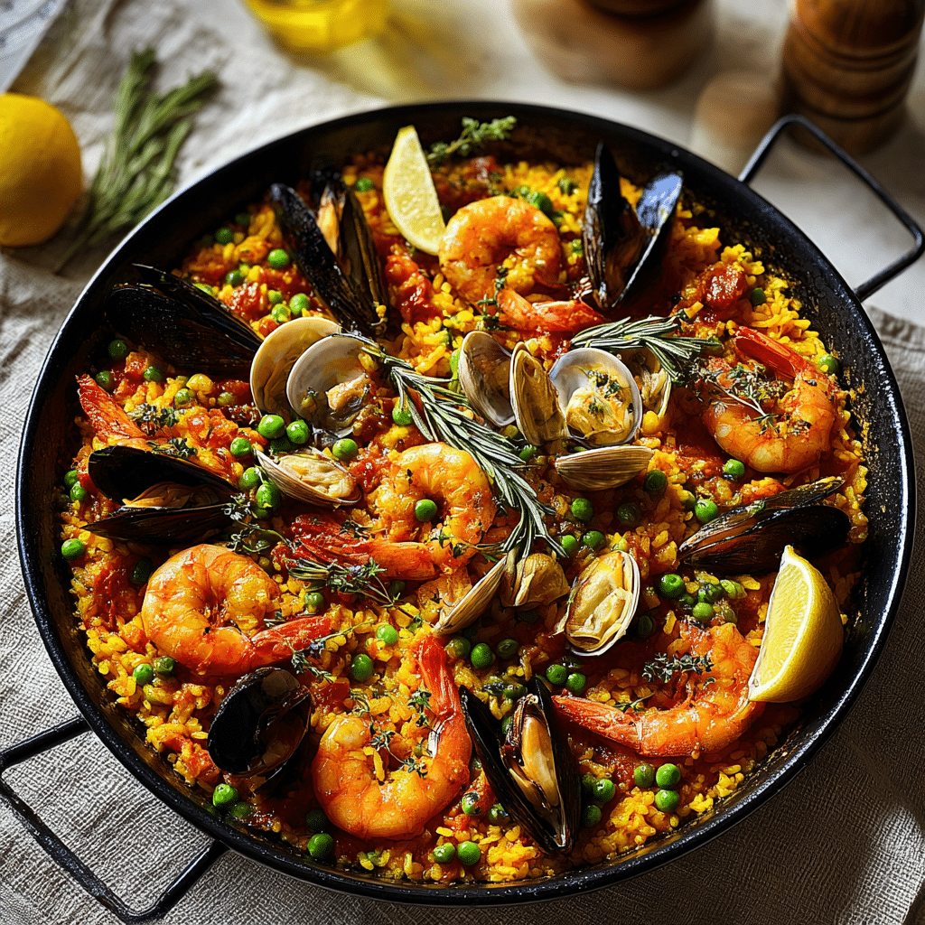 Spanish Paella with Chicken, Shrimp, and Mussels Recipe - Recipe Image