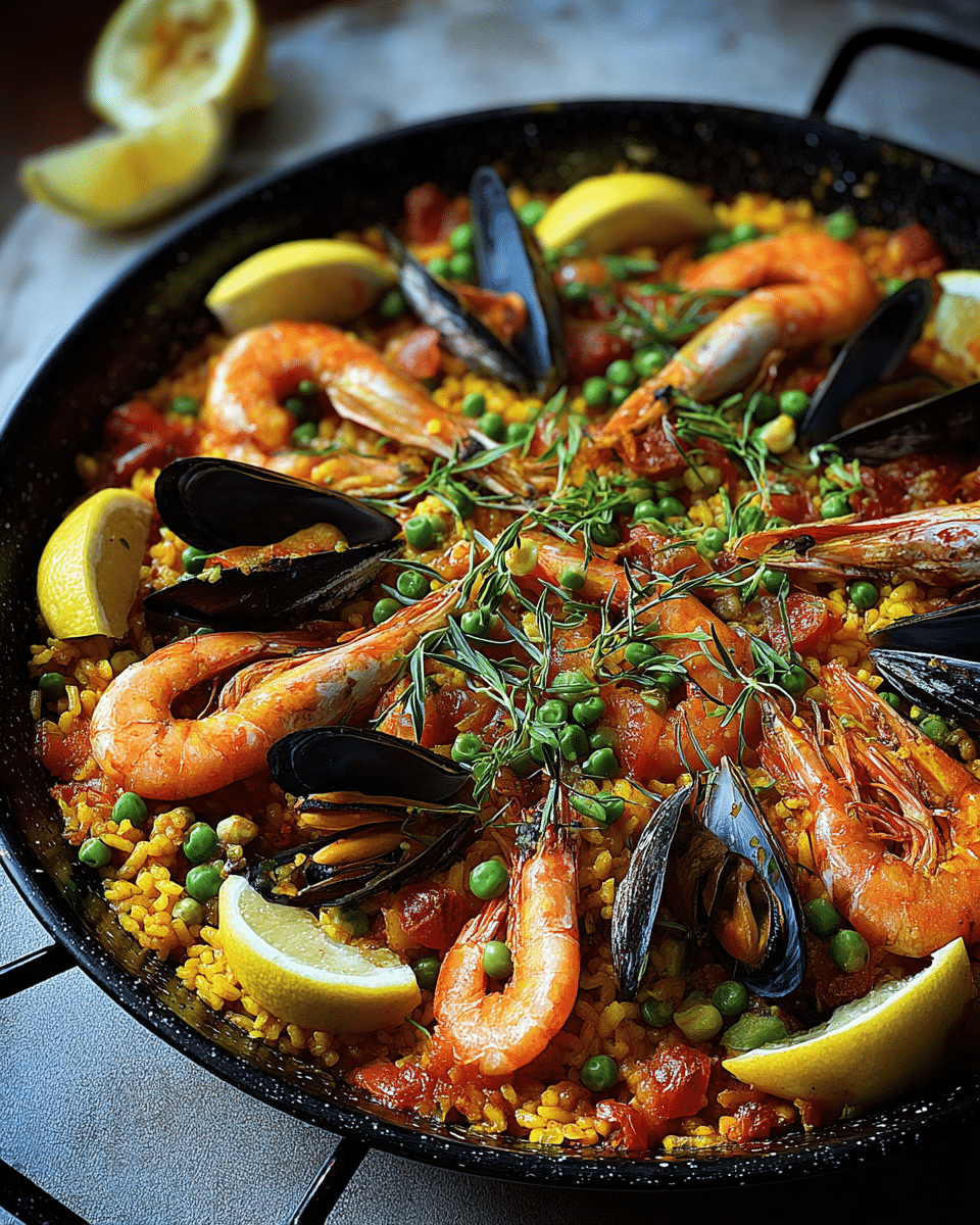 Spanish Paella with Chicken, Shrimp, and Mussels Recipe