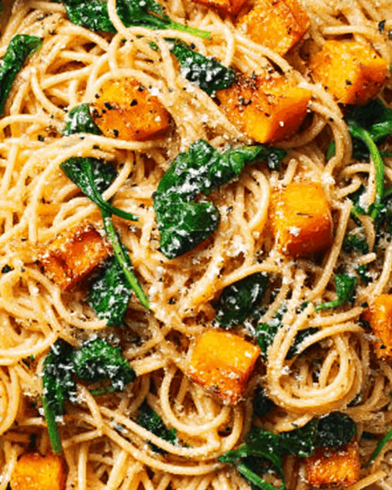 Pumpkin Pasta with Garlic and Spinach Recipe