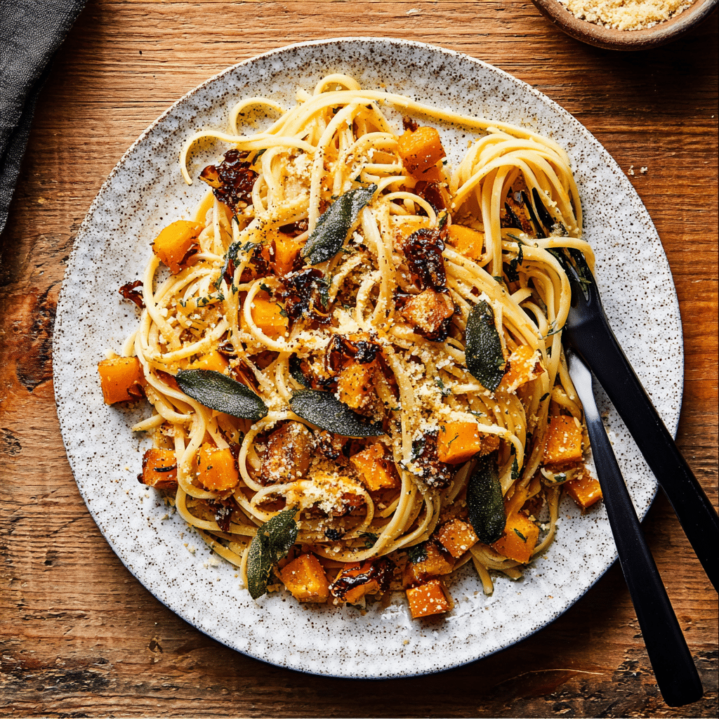 Pumpkin Pasta with Garlic and Spinach Recipe - Recipe Image