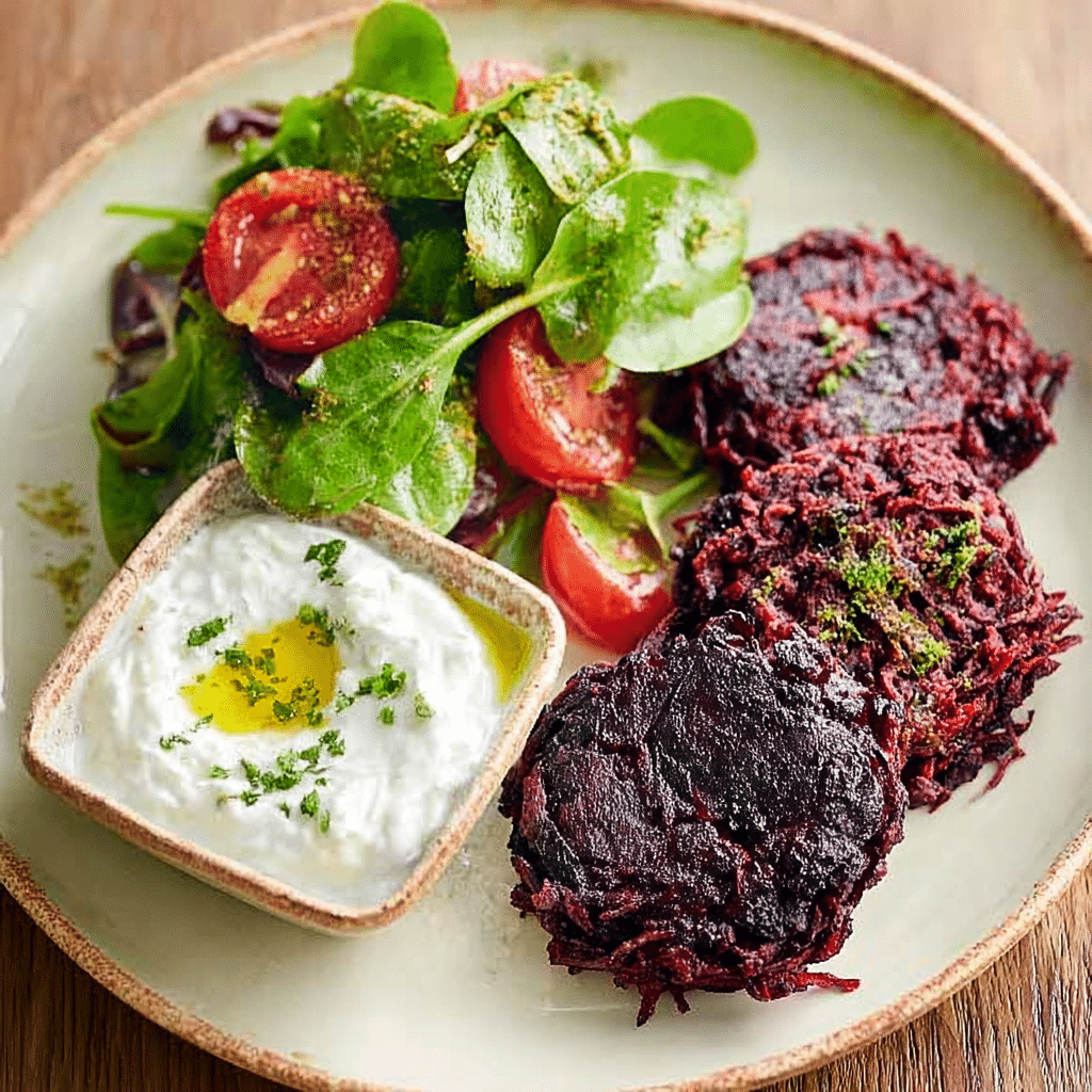 Beet & Goat Cheese Latkes Recipe - Recipe Image