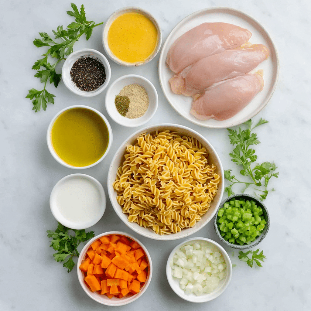 Creamy Chicken Noodle Soup with Pancetta Recipe - Recipe Image