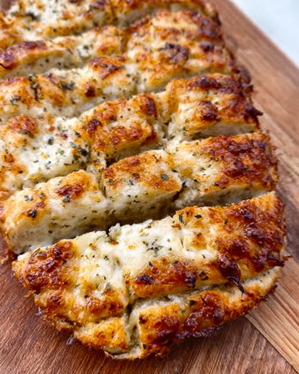 A round pizza with a golden brown crust topped with melted cheese that is slightly browned in some spots. The cheese layer is thick and bubbly, covering the entire pizza evenly. Small green herbs are sprinkled over the cheese, adding a pop of color. The pizza is sliced into eight pieces and sits on a wooden cutting board. The background surface is a white marbled texture. Photo taken with an iphone --ar 4:5 --v 7