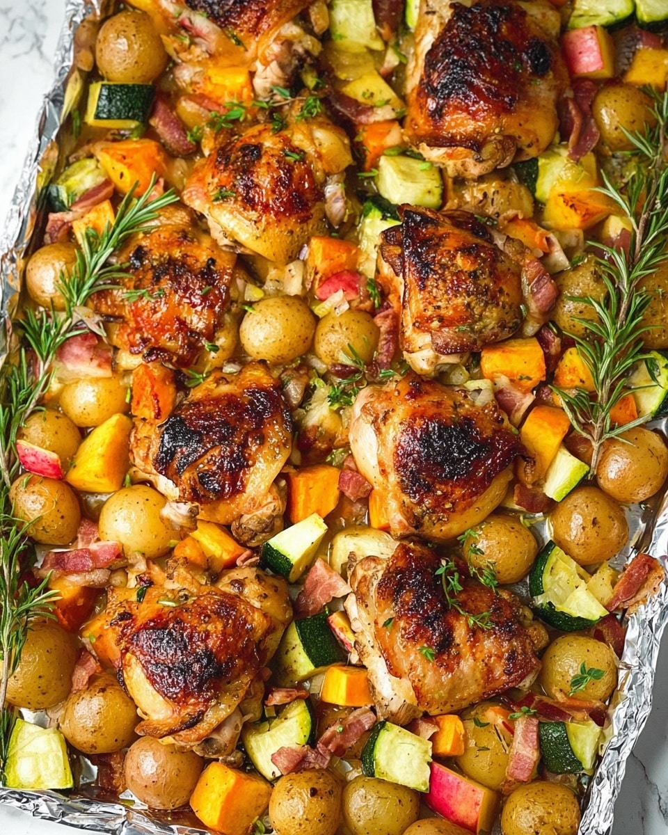 A cast iron pan filled with a colorful dish made of small pieces of cooked chicken, roasted Brussels sprouts, and chunks of orange sweet potatoes, topped with bright red pomegranate seeds and sprigs of fresh green herbs, placed on a white marbled textured surface with two whole red apples nearby photo taken with an iphone --ar 4:5 --v 7