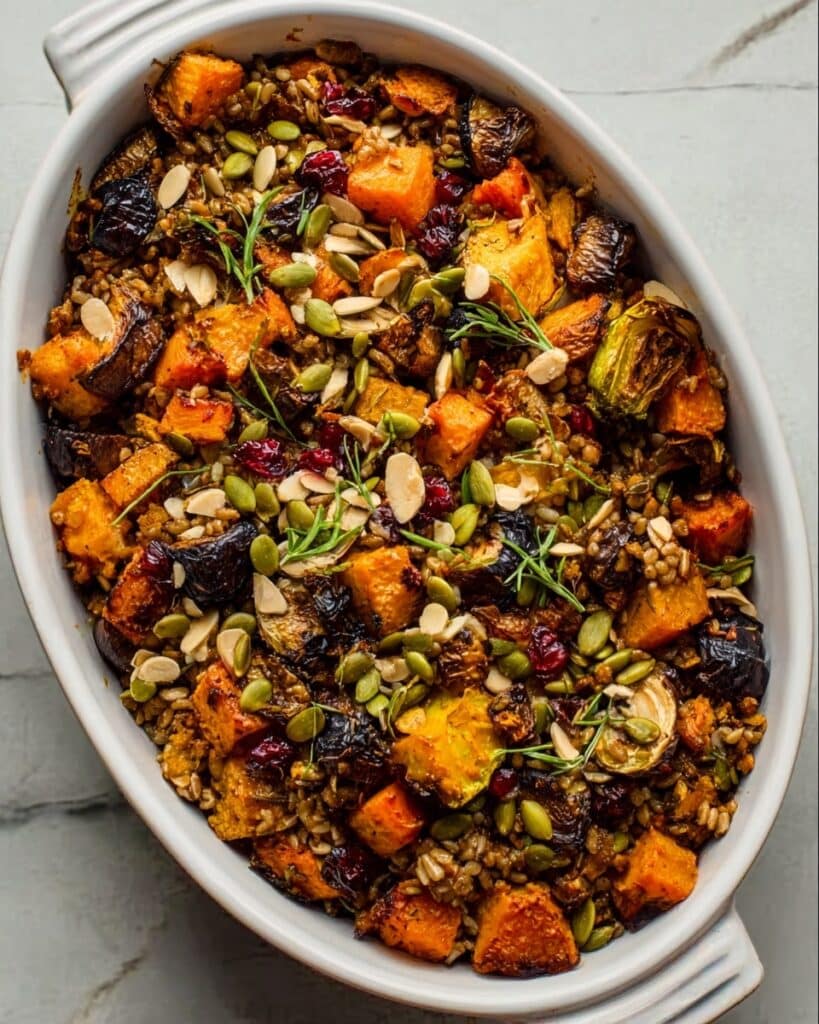 Harvest Chicken and Sweet Potato Casserole with Cranberries and Brussels Sprouts Recipe