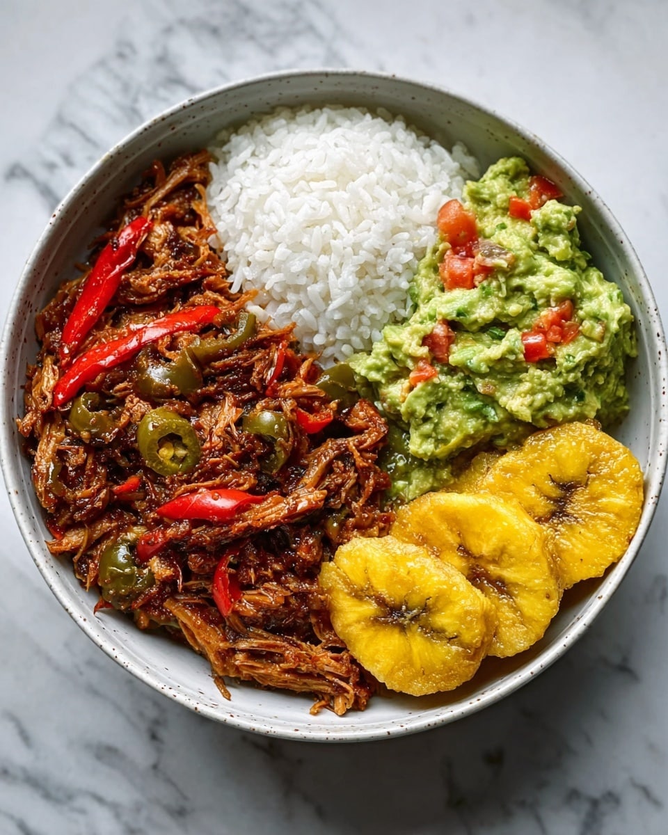A white plate holds a serving of white rice on the left side, with a colorful stew on the right side. The stew has shredded brown meat mixed with bright green peas, orange-red tomato pieces, and light green strips of bell pepper, along with translucent cooked onions. A copper fork rests on the right edge of the plate, partly touching the stew. The plate is placed on a white marbled surface, with a glass of amber liquid in the top left corner. photo taken with an iphone --ar 4:5 --v 7