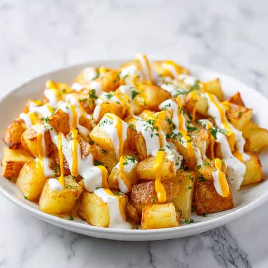 Patatas Bravas: Crispy Roasted Potatoes with Spicy Tomato Sauce and Garlicky Aioli Recipe - Recipe Image