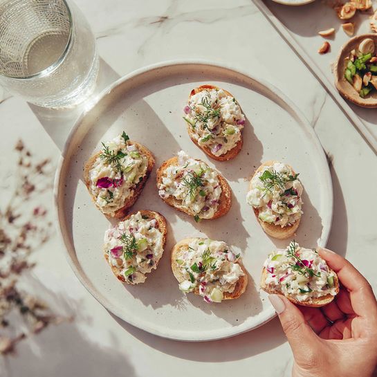 Spanish Ham and Manchego Crostini with Tomato Recipe - Recipe Image