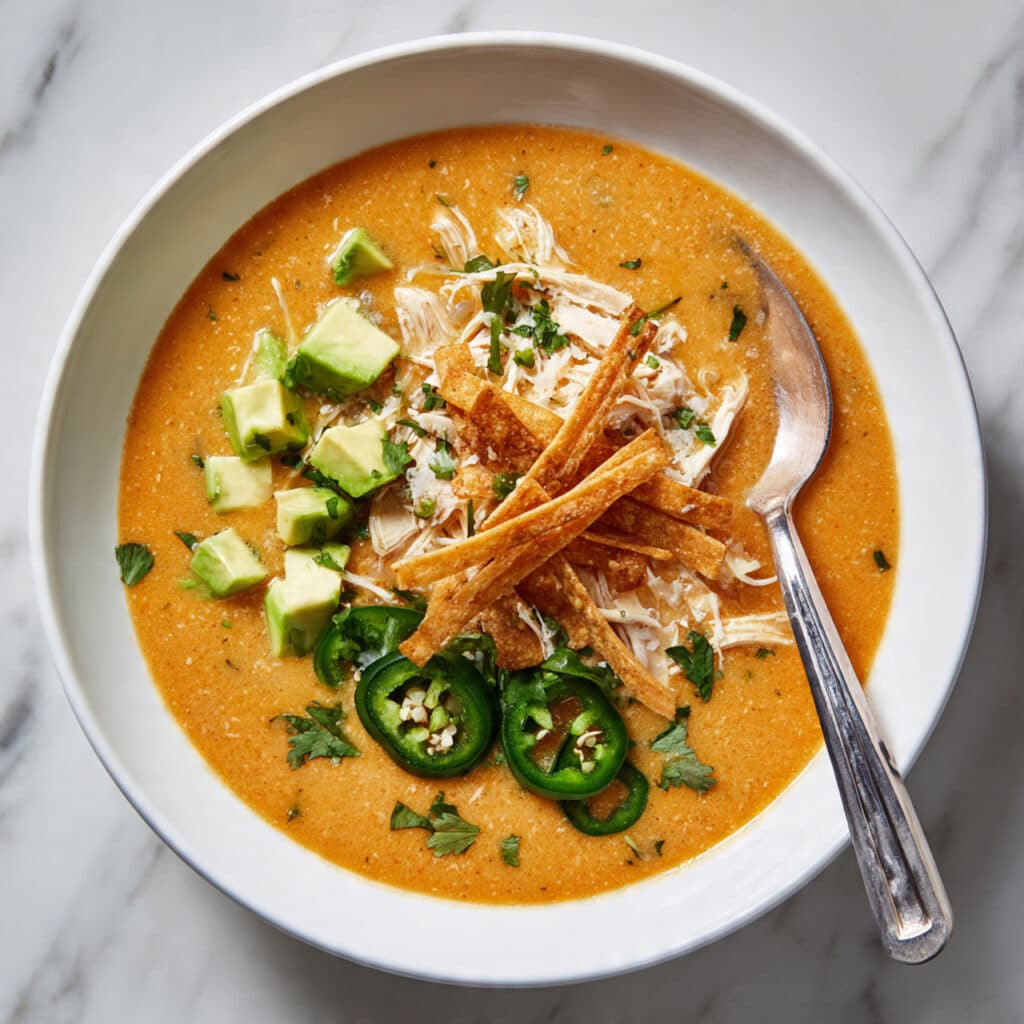 Creamy Chicken Tortilla Soup with Crispy Toppings Recipe
