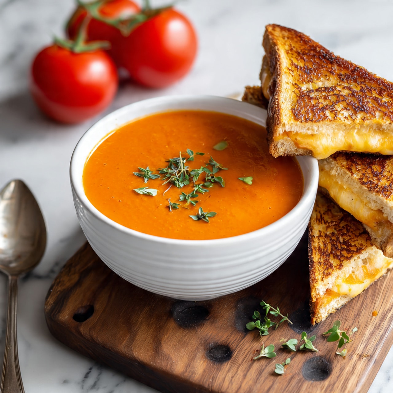 Tomato Soup With Grilled Cheese Croutons Recipe - Recipe Image