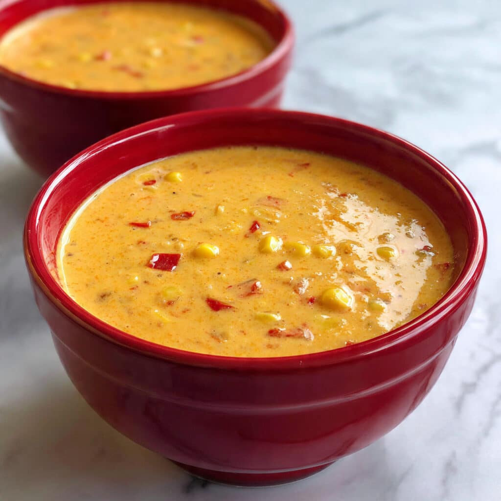 Roasted Red Pepper Soup with Grilled Chicken and Corn Recipe