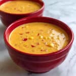 Roasted Red Pepper Soup with Grilled Chicken and Corn Recipe