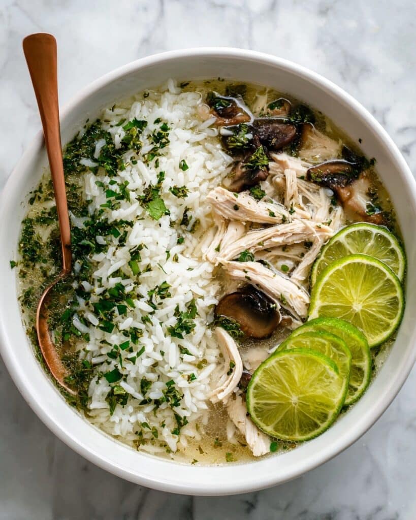 Ginger Lime Chicken and Mushroom Soup with Cilantro Rice Recipe
