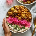 Cauliflower Bowl with Roasted Vegetables, Chickpeas, and Avocado Recipe