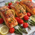 Baked Salmon Plate with Roasted Vegetables and Wholesome Grains Recipe