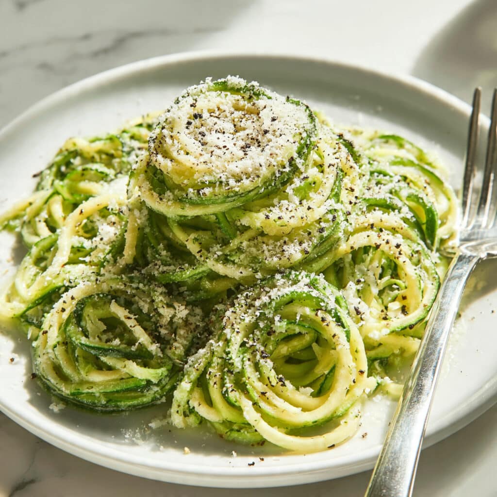 Garlic Cherry Tomato Zucchini Noodles with Parmesan Recipe