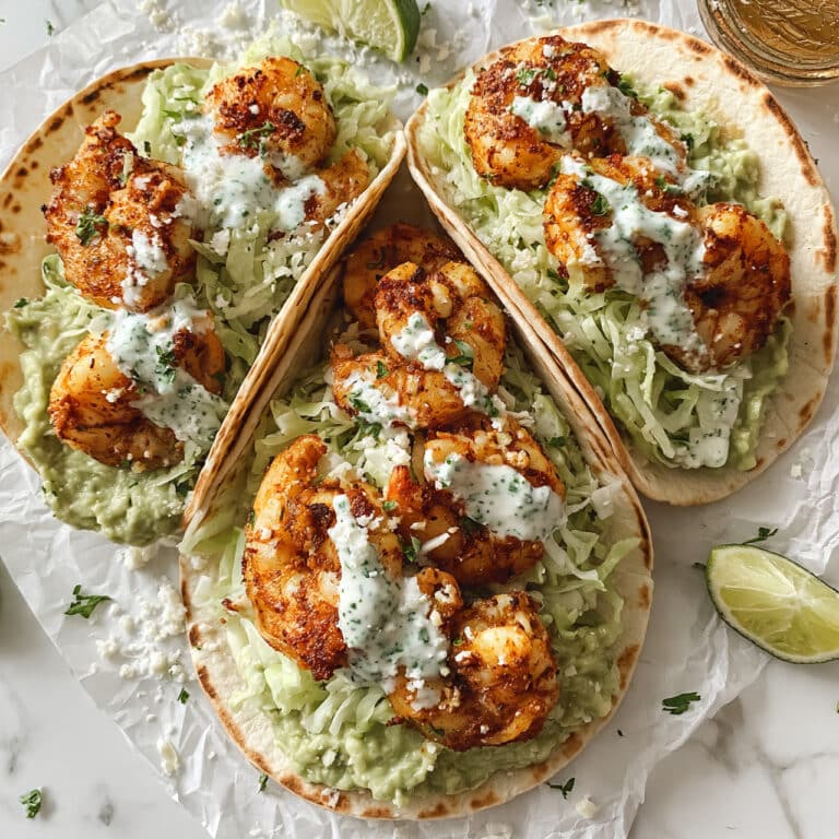 Spicy Shrimp Tacos with Garlic and Cilantro Lime Slaw Recipe