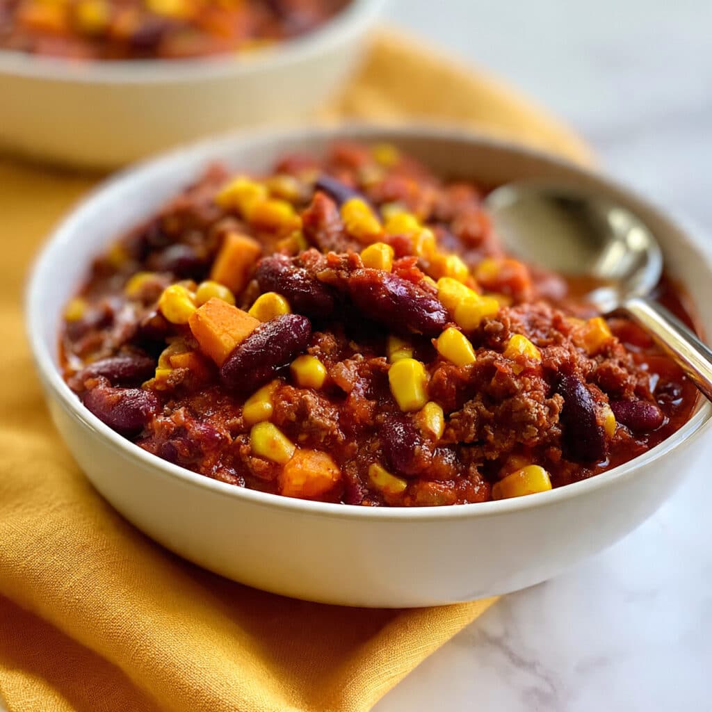 Sweet Potato Chili with Ground Beef and Cheddar Recipe