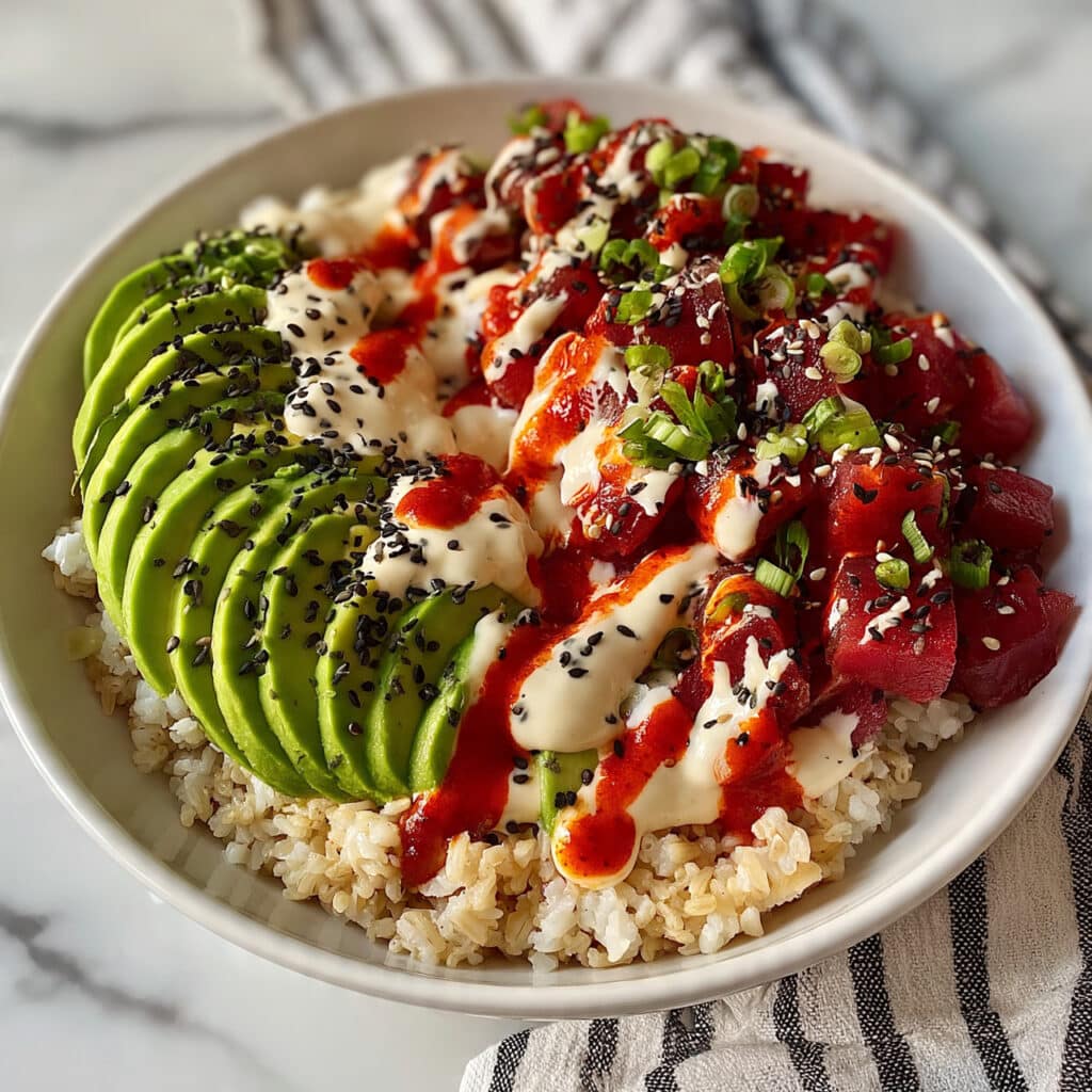 Healthy Tuna Rice Bowl with Vegetables and Sesame Dressing Recipe