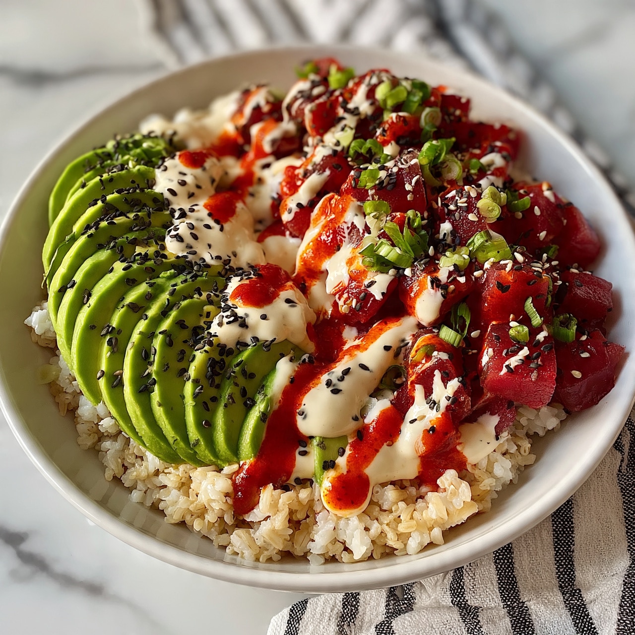 Healthy Tuna Rice Bowl with Vegetables and Sesame Dressing Recipe
